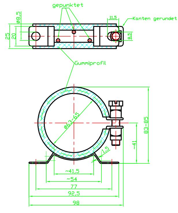 Beugel H6 (W5) met rubberen huls (zwart)