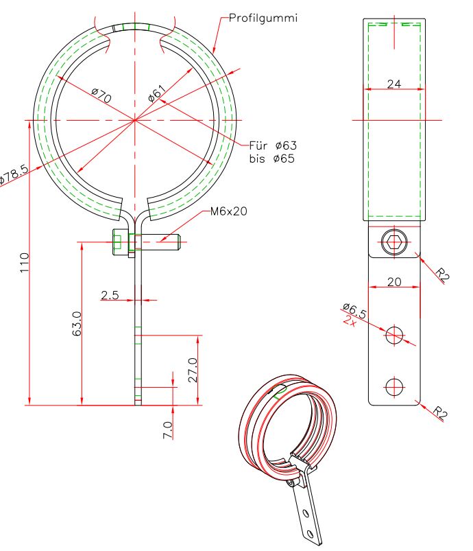 Houder H13 w. Rubberen huls (zwart)