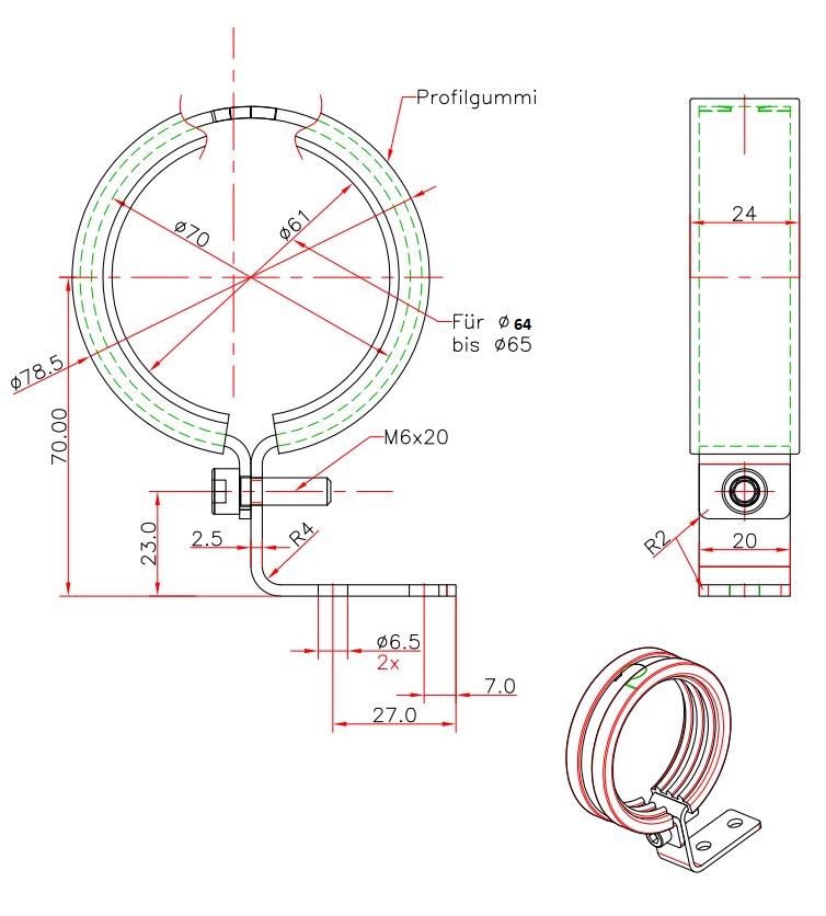 Houder H12 w. Rubber huls (zwart) voor borosilicaatglas