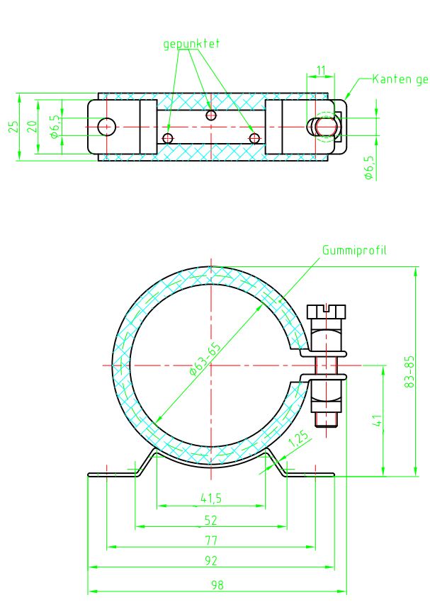 Beugel staal galv. H6 w. Rubber flens -> boroglas